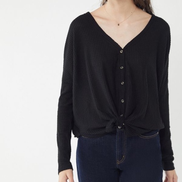 BNWT UO Out From Under Jojo Oversized Thermal Button-Front Top, XL, Black - Picture 1 of 4